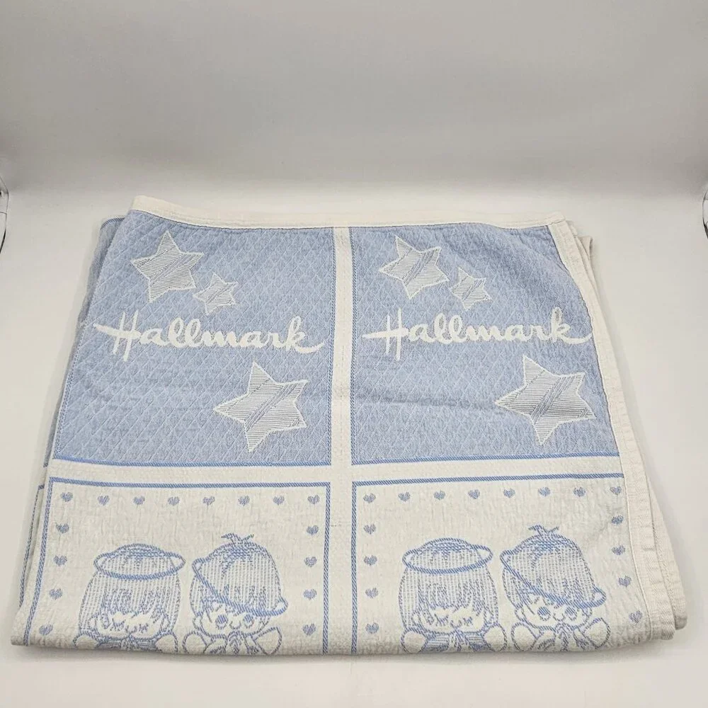 Hallmark Precious Moments Checkered Oversized Beach Towel Blue White 67 x 40 in
